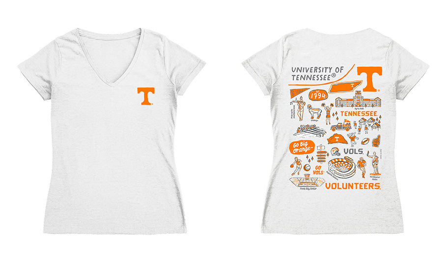 Tennessee Vols Hand Sketched Vive La Fete Impressions Artwork Orange Women Cotton Short Sleeve V-Neck Tshirt