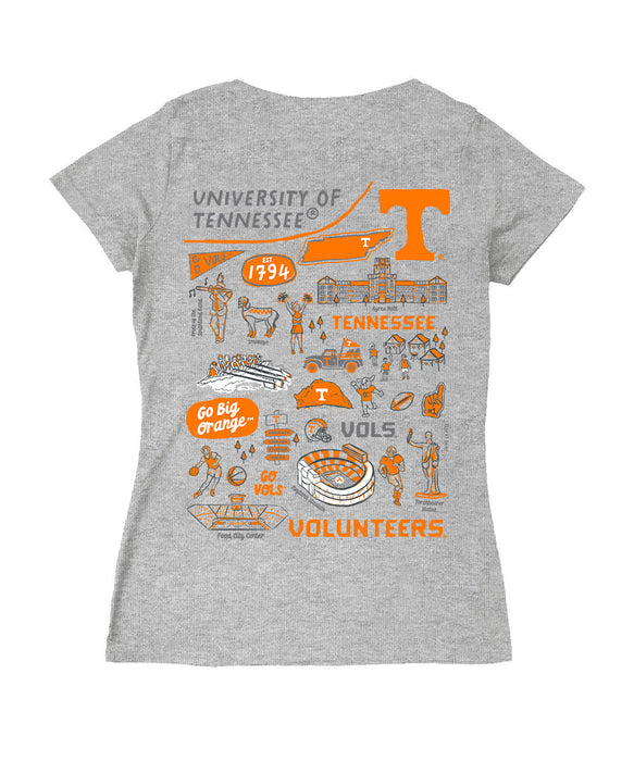 Tennessee Vols Hand Sketched Vive La Fete Impressions Artwork Orange Women Cotton Short Sleeve V-Neck Tshirt