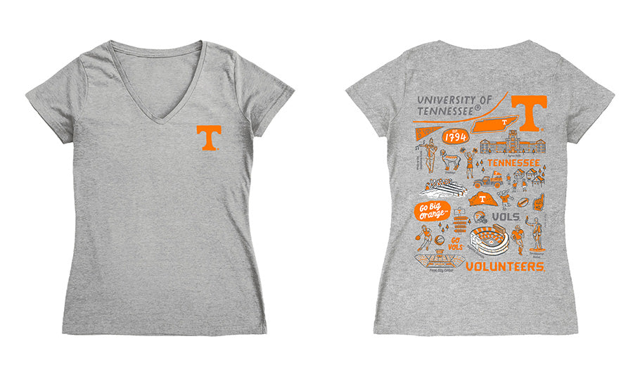 Tennessee Vols Hand Sketched Vive La Fete Impressions Artwork Orange Women Cotton Short Sleeve V-Neck Tshirt