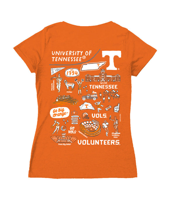 Tennessee Vols Hand Sketched Vive La Fete Impressions Artwork Orange Women Cotton Short Sleeve V-Neck Tshirt