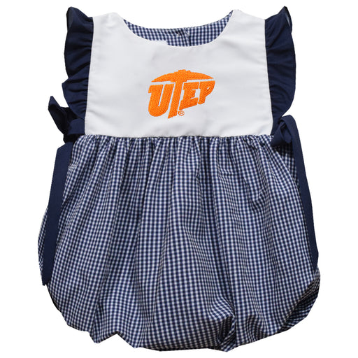 Texas at El Paso Miners Embroidered Navy Gingham Girls Bubble