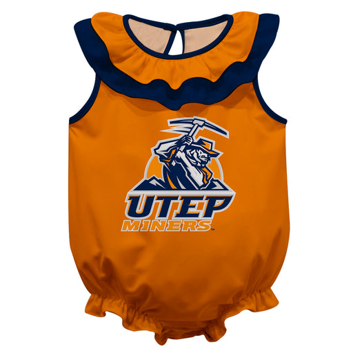 Texas at El Paso Miners Orange Sleeveless Ruffle Onesie Logo Bodysuit