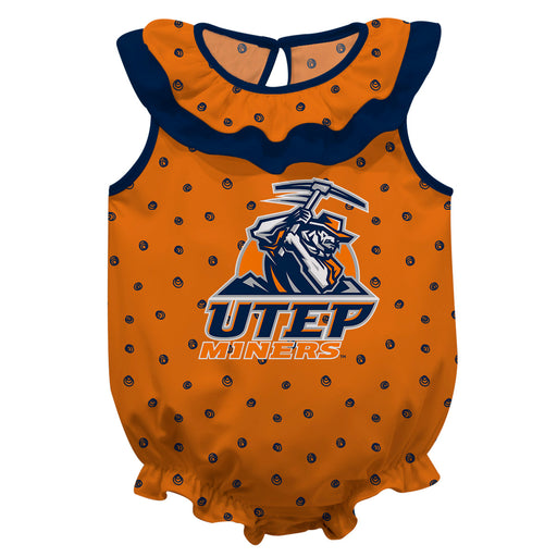 Texas at El Paso Miners Swirls Orange Sleeveless Ruffle Onesie Logo Bodysuit