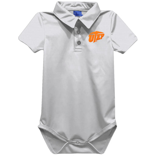 Texas at El Paso Miners Embroidered White Solid Knit Boys Polo Bodysuit