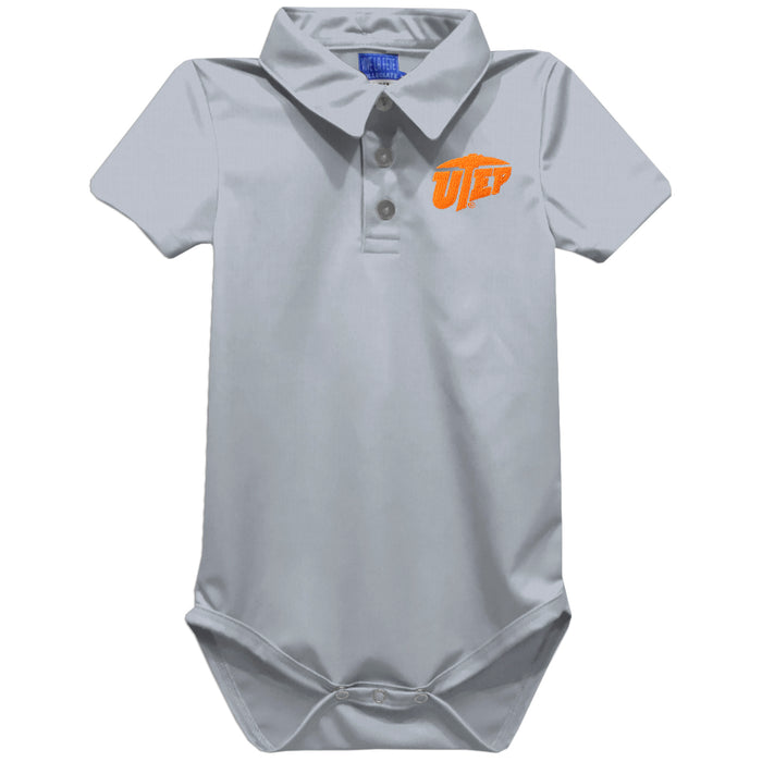 Texas at El Paso Miners Embroidered Gray Solid Knit Boys Polo Bodysuit