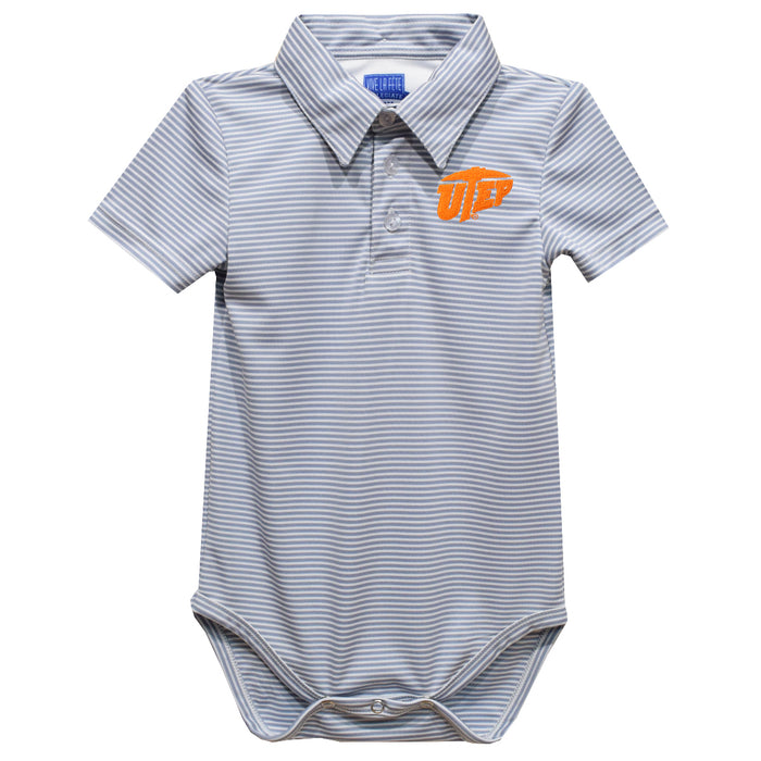 Texas at El Paso Miners Embroidered Gray Stripe Knit Boys Polo Bodysuit