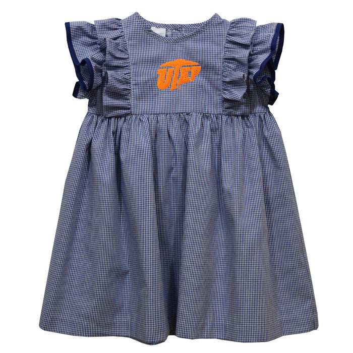 Texas at El Paso Miners Embroidered Navy Gingham Girls Ruffle Dress