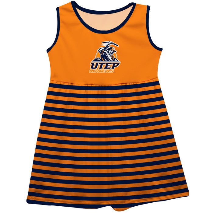 Texas at El Paso Miners Vive La Fete Girls Game Day Sleeveless Tank Dress Solid Orange Logo Stripes on Skirt