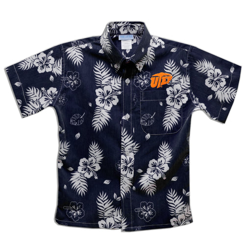 Texas at El Paso Miners Navy Hawaiian Short Sleeve Button Down Shirt