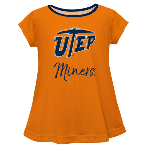 Texas at El Paso Miners Vive La Fete Girls Game Day Short Sleeve Orange Top with School Logo and Name