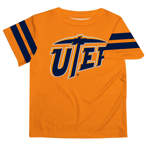 Texas at El Paso Miners Vive La Fete Boys Game Day Orange Short Sleeve Tee with Stripes on Sleeves
