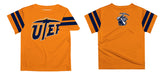 Texas at El Paso Miners Vive La Fete Boys Game Day Orange Short Sleeve Tee with Stripes on Sleeves - Vive La Fête - Online Apparel Store