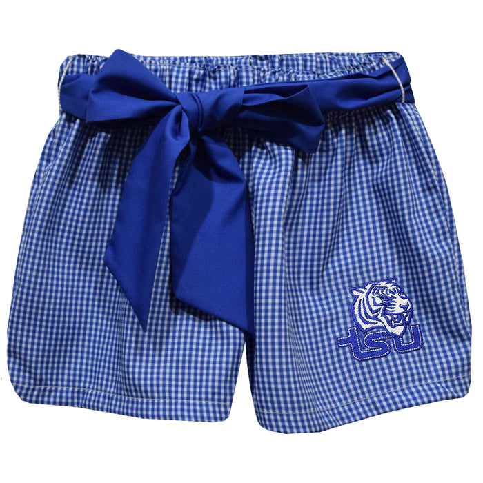 Tennessee State Tigers Embroidered Royal Gingham Girls Short with Sash