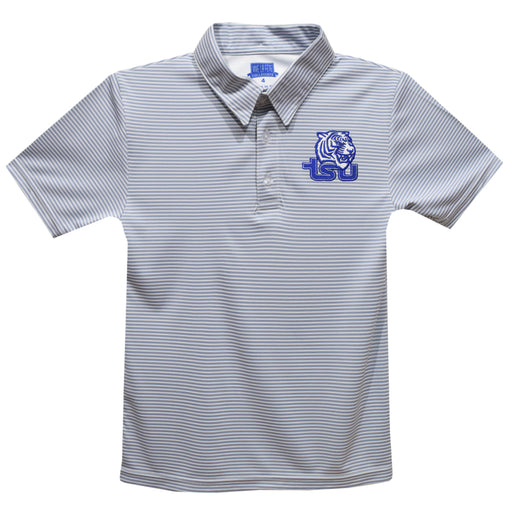 Tennessee State Tigers Embroidered Gray Stripes Short Sleeve Polo Box Shirt