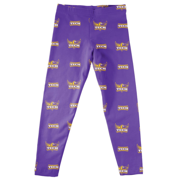 Tennessee Tech Golden Eagles TTU Vive La Fete Girls All Over Two Logos Elastic Waist Classic Play Purple Leggings Tights