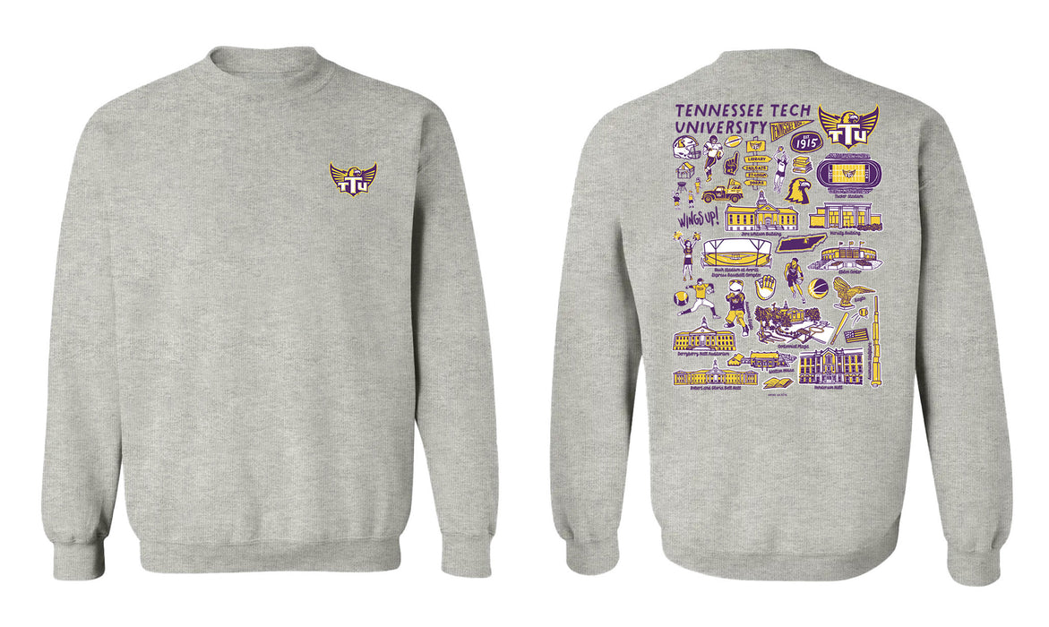 Tennessee Tech Golden Eagles TTU Hand Sketched Vive La Fete Impressions Artwork Purple Crew Neck Sweatshirt for Women - Vive La Fête - Online Apparel Store