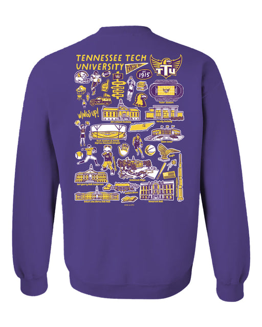 Tennessee Tech Golden Eagles TTU Hand Sketched Vive La Fete Impressions Artwork Purple Crew Neck Sweatshirt for Women - Vive La Fête - Online Apparel Store