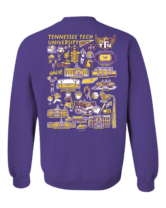 Tennessee Tech Golden Eagles TTU Hand Sketched Vive La Fete Impressions Artwork Purple Crew Neck Sweatshirt for Women - Vive La Fête - Online Apparel Store