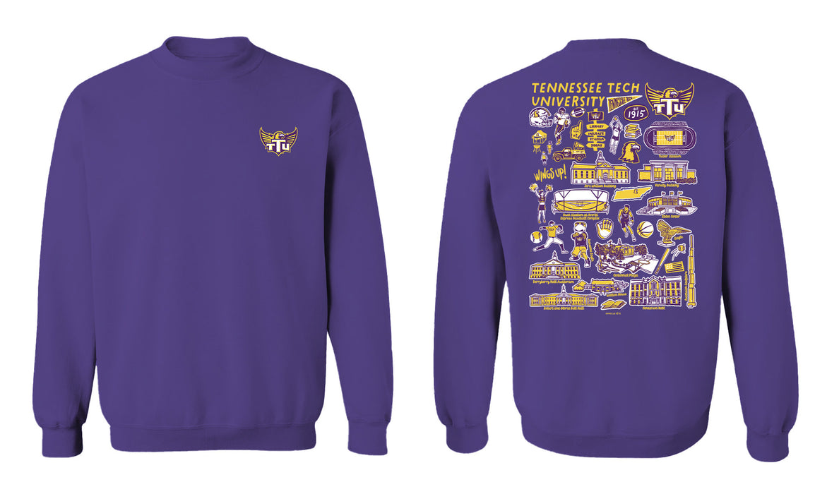 Tennessee Tech Golden Eagles TTU Hand Sketched Vive La Fete Impressions Artwork Purple Crew Neck Sweatshirt for Women - Vive La Fête - Online Apparel Store