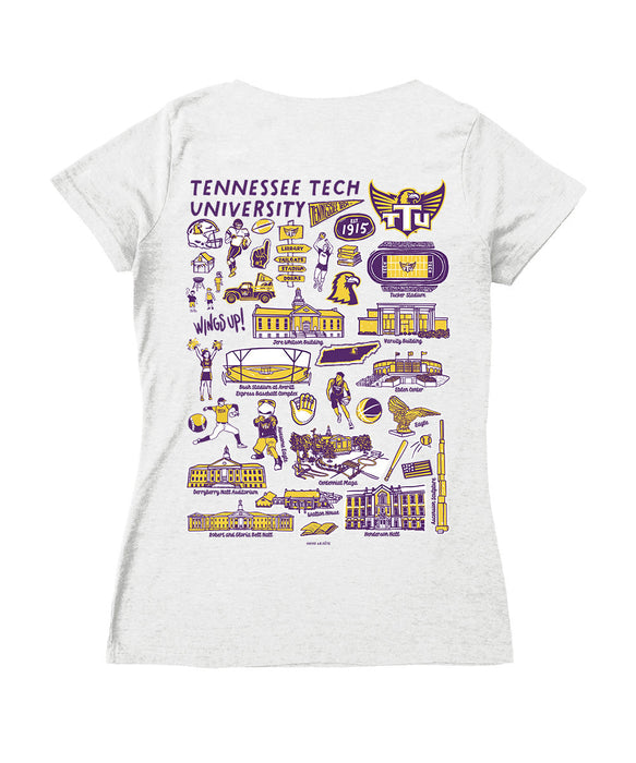 Tennessee Tech Golden Eagles Hand Sketched Vive La Fete Impressions Artwork Purple Women Cotton Short Sleeve V-Neck Tshi