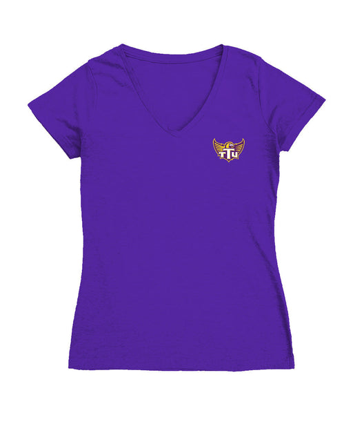 Tennessee Tech Golden Eagles Hand Sketched Vive La Fete Impressions Artwork Purple Women Cotton Short Sleeve V-Neck Tshi
