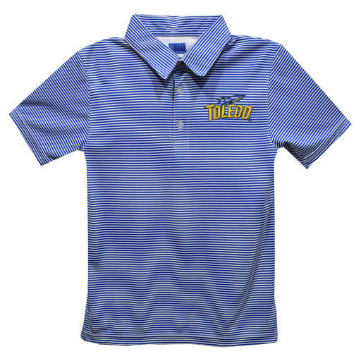 University of Toledo Rockets Embroidered Royal Stripes Short Sleeve Polo Box Shirt