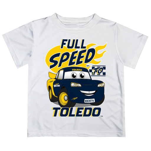 University of Toledo Rockets Vive La Fete Toy Racing Car Boys Game Day White Short Sleeve Tee
