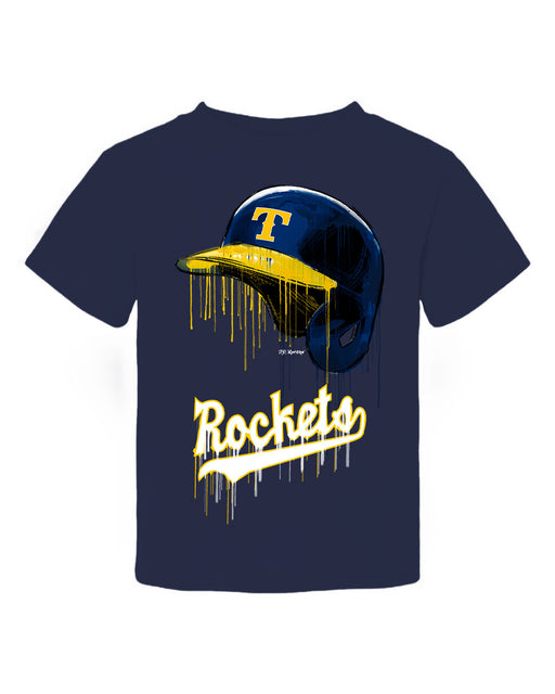 University of Toledo Rockets Original Dripping Baseball Helmet Navy T-Shirt Cotton by Vive La Fete