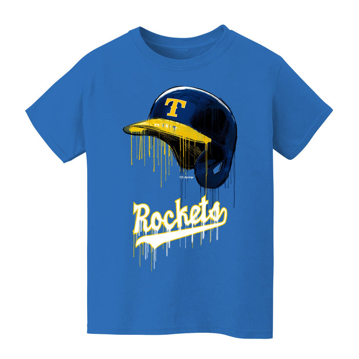 University of Toledo Rockets Original Dripping Baseball Helmet Light Blue T-Shirt Cotton by Vive La Fete