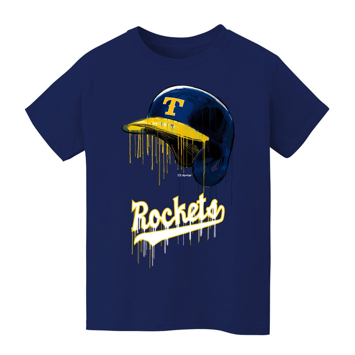University of Toledo Rockets Original Dripping Baseball Helmet Navy T-Shirt Cotton by Vive La Fete