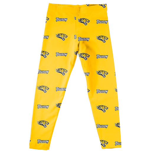 Towson University Tigers Vive La Fete Girls Game Day All Over Two Logos Elastic Waist Classic Play Gold Leggings Tights