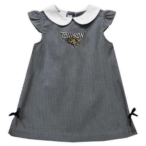 Towson University Tigers TU Embroidered Black Gingham A Line Dress