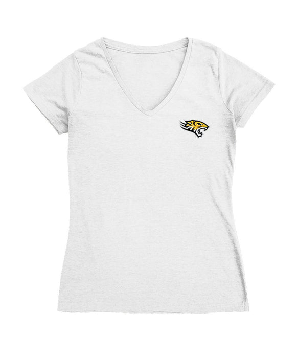 Towson University Tigers TU Hand Sketched Vive La Fete Impressions Artwork White Women Cotton Short Sleeve V-Neck Tshirt