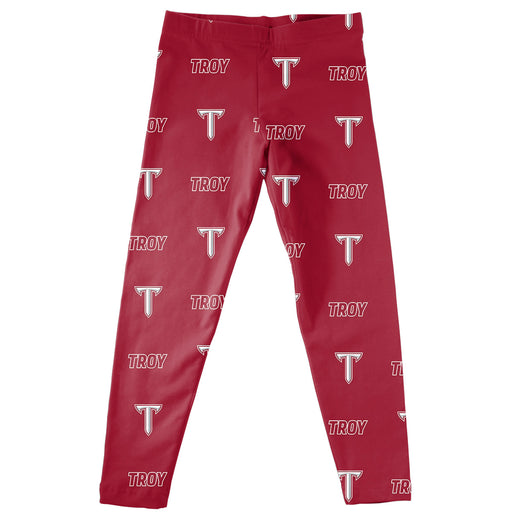 Troy Trojans Vive La Fete Girls Game Day All Over Two Logos Elastic Waist Classic Play Maroon Leggings Tights