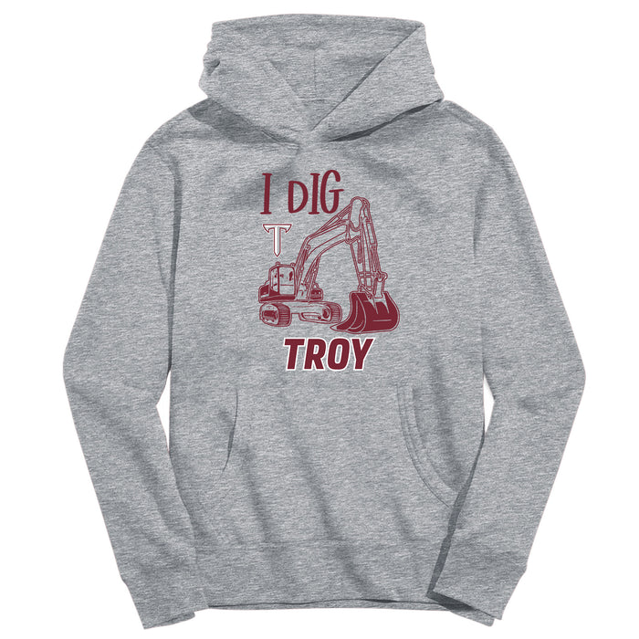 Troy Trojans Excavator Heather Grey Cotton Youth Hoodie