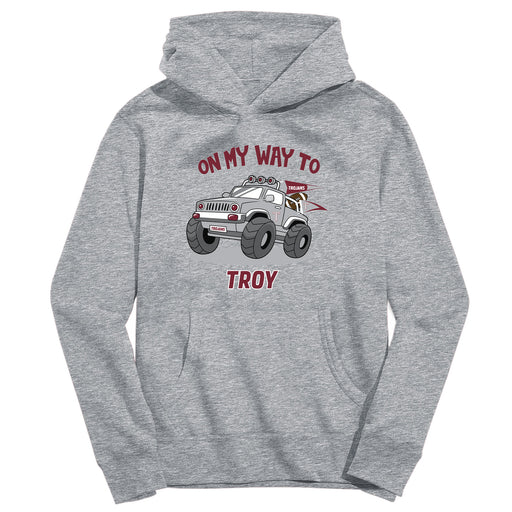 Troy Trojans On My Way Monster Truck Heather Grey Cotton Youth Hoodie