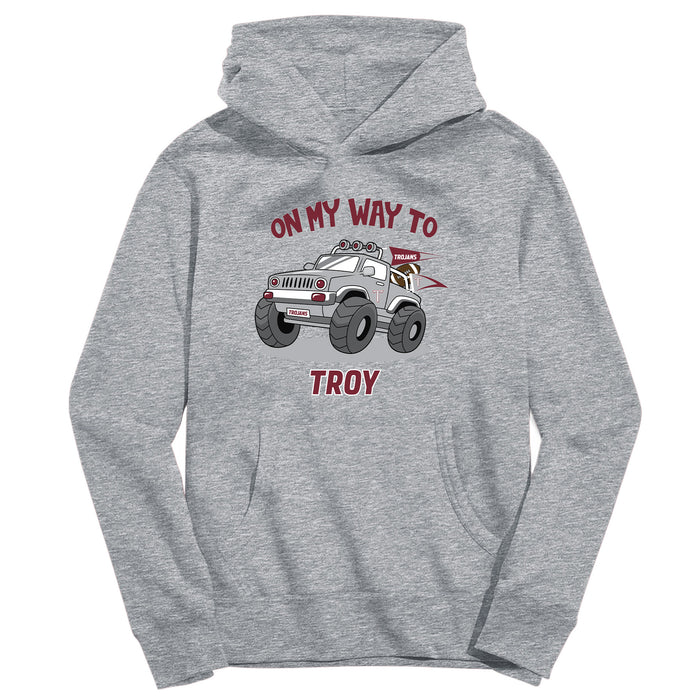 Troy Trojans On My Way Monster Truck Heather Grey Cotton Youth Hoodie