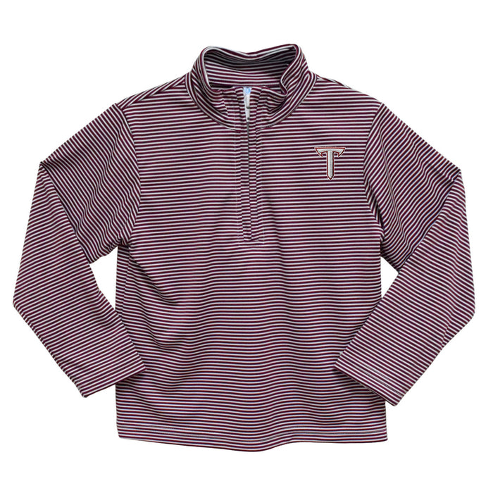 Troy Trojans Embroidered Maroon Stripes Quarter Zip Pullover