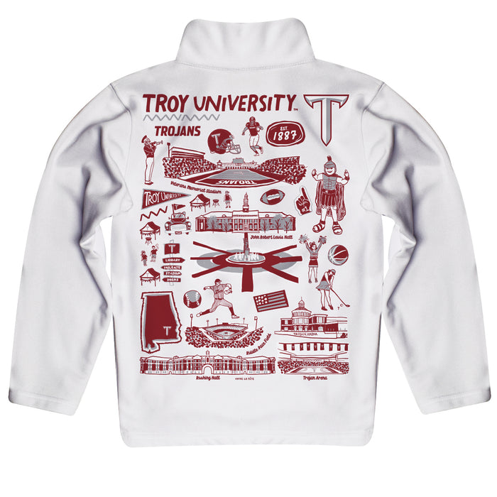 Troy Trojans Hand Sketched Vive La Fete Impressions Artwork White Boys Quarter Zip Pullover V1 - Vive La Fête - Online Apparel Store