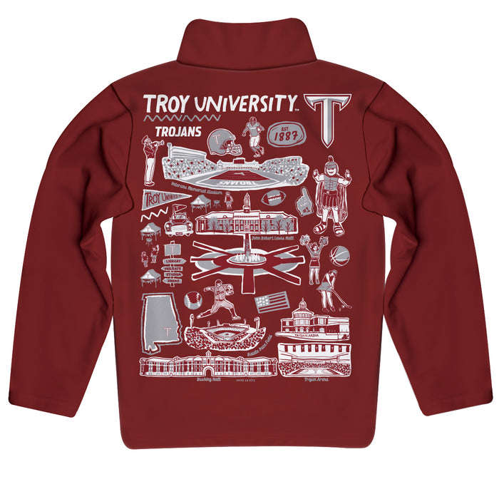 Troy Trojans Hand Sketched Vive La Fete Impressions Artwork Maroon Boys Quarter Zip Pullover V1 - Vive La Fête - Online Apparel Store