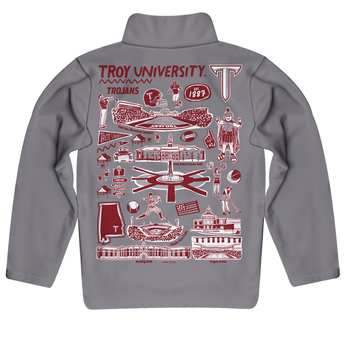 Troy Trojans Hand Sketched Vive La Fete Impressions Artwork Gray Boys Quarter Zip Pullover V1 - Vive La Fête - Online Apparel Store