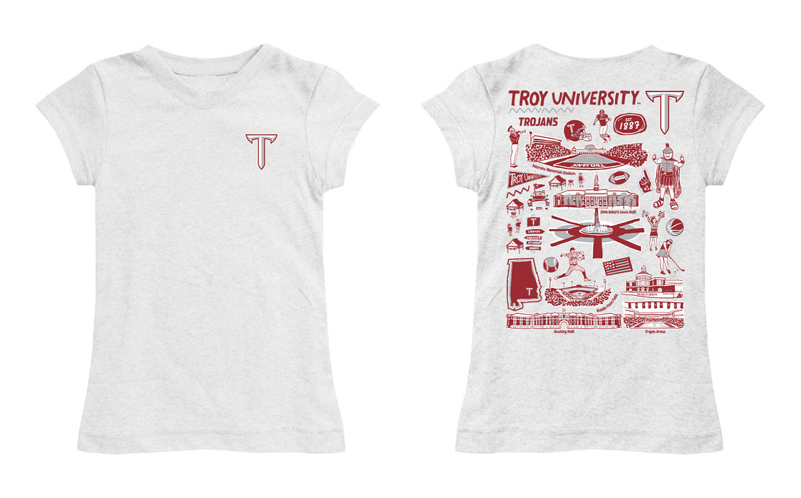 Troy Trojans Hand Sketched Vive La Fete Impressions Artwork White Girls Cotton Short Sleeve Tee - Vive La Fête - Online Apparel Store