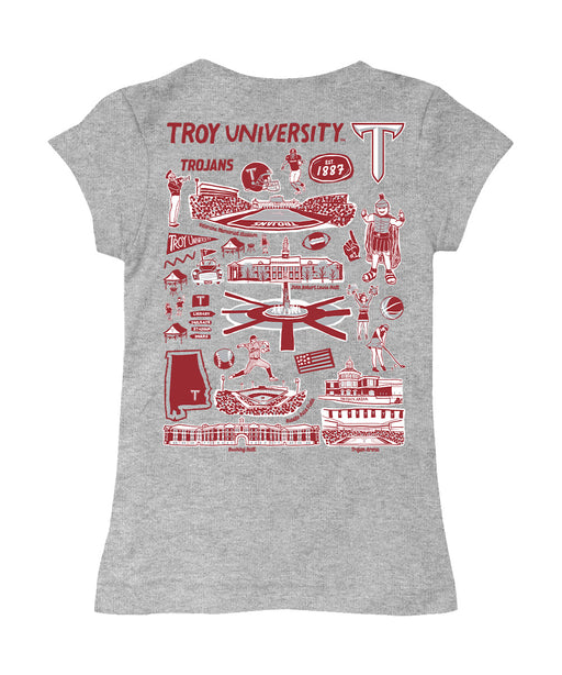 Troy Trojans Hand Sketched Vive La Fete Impressions Artwork Grey Girls Cotton Short Sleeve Tee - Vive La Fête - Online Apparel Store