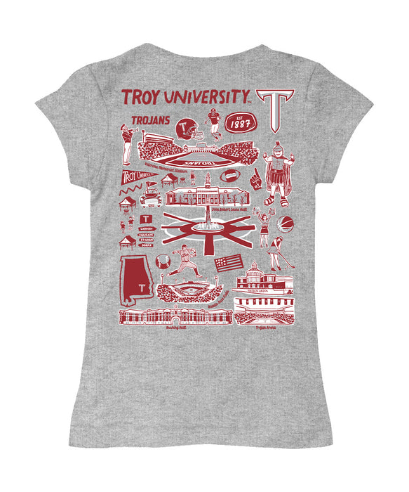 Troy Trojans Hand Sketched Vive La Fete Impressions Artwork Grey Girls Cotton Short Sleeve Tee - Vive La Fête - Online Apparel Store