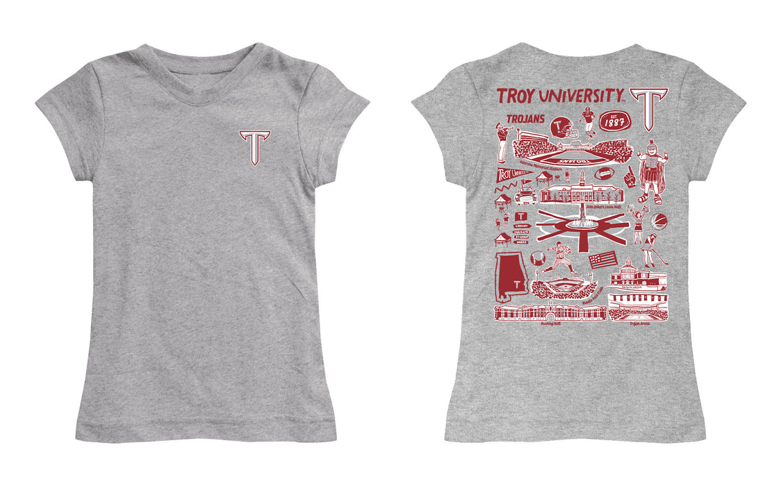 Troy Trojans Hand Sketched Vive La Fete Impressions Artwork Grey Girls Cotton Short Sleeve Tee - Vive La Fête - Online Apparel Store