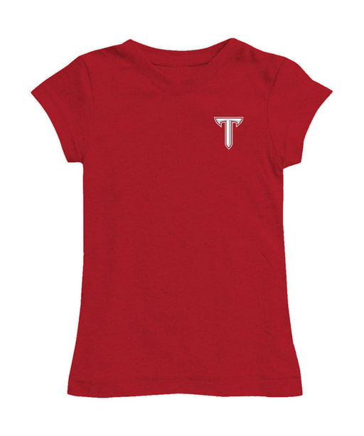 Troy Trojans Hand Sketched Vive La Fete Impressions Artwork Red Girls Cotton Short Sleeve Tee