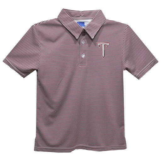 Troy Trojans Embroidered Maroon Stripes Short Sleeve Polo Box Shirt