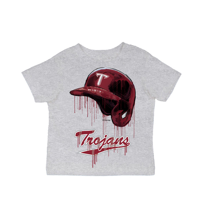 Troy Trojans Original Dripping Baseball Helmet Grey Cotton T-Shirt  by Vive La Fete