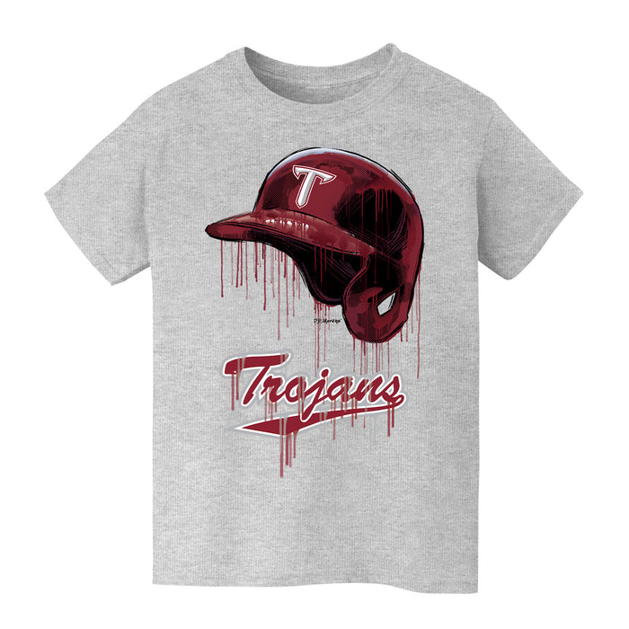 Troy Trojans Original Dripping Baseball Helmet Grey Cotton T-Shirt  by Vive La Fete