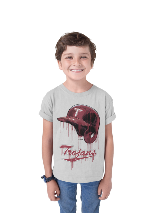 Troy Trojans Original Dripping Baseball Helmet Grey Cotton T-Shirt  by Vive La Fete - Vive La Fête - Online Apparel Store
